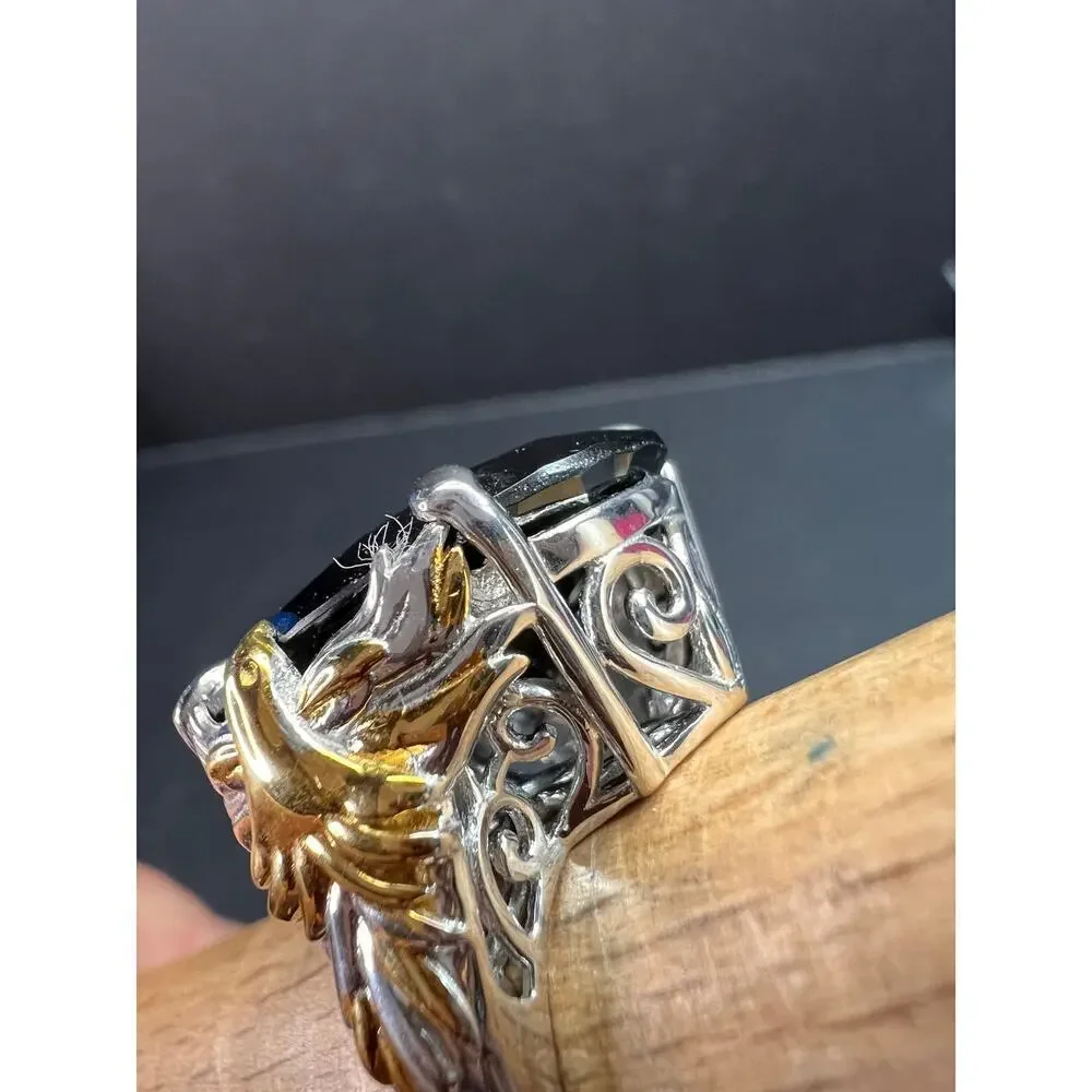 NEW Black spinel Phoenix ring in rhodium and vermeil over sterling silver size 7
